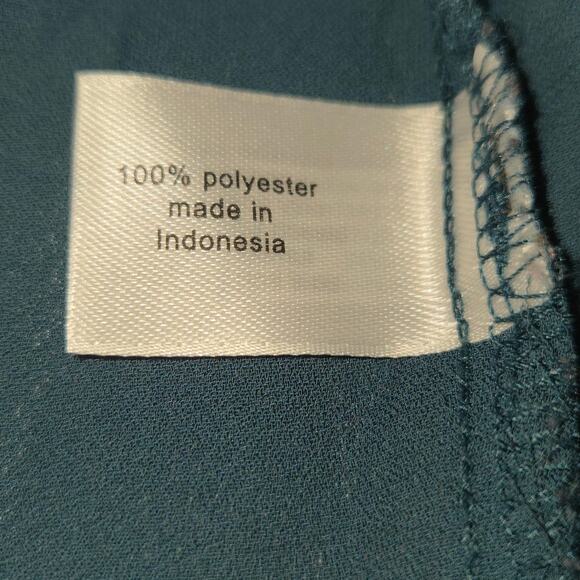 Lane Bryant Womens Size 18/20 Blouse Sheer Teal Flowy Roll Tab Popover Career - Picture 10 of 10